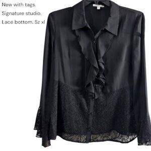 Signature Studio y2k gothic Black Ruffle Lace Blouse